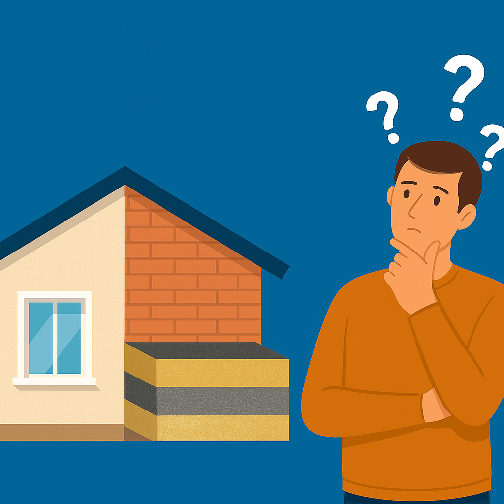 Illustration d’une façade de maison avec une coupe montrant différentes couches d’isolation extérieure.