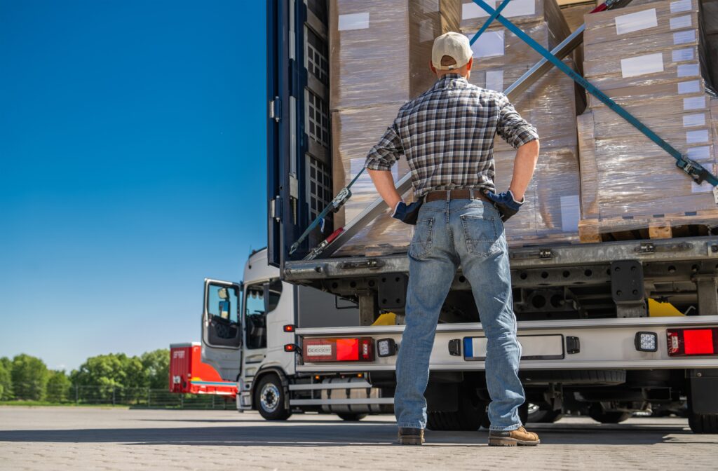 Livraison de marchandises en cours, prête à sortir du camion